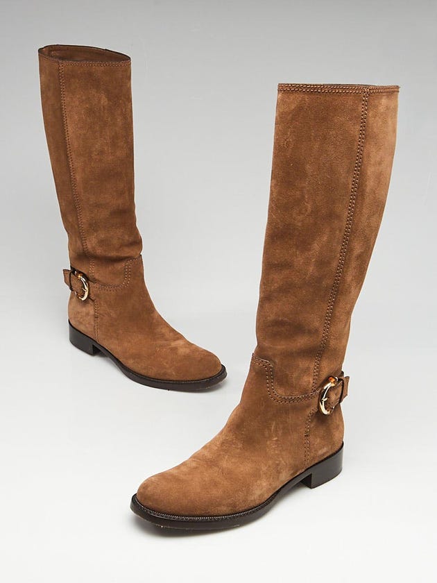 Gucci Marron Glace Suede Bamboo Buckle Tall Riding Boots Size 9/39.5