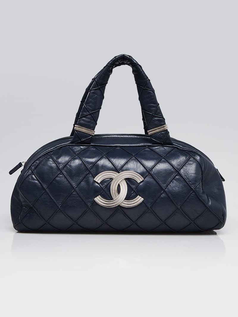 Chanel Navy Blue Quilted Leather CC Large Bowler Satchel Bag - Yoogi's  Closet