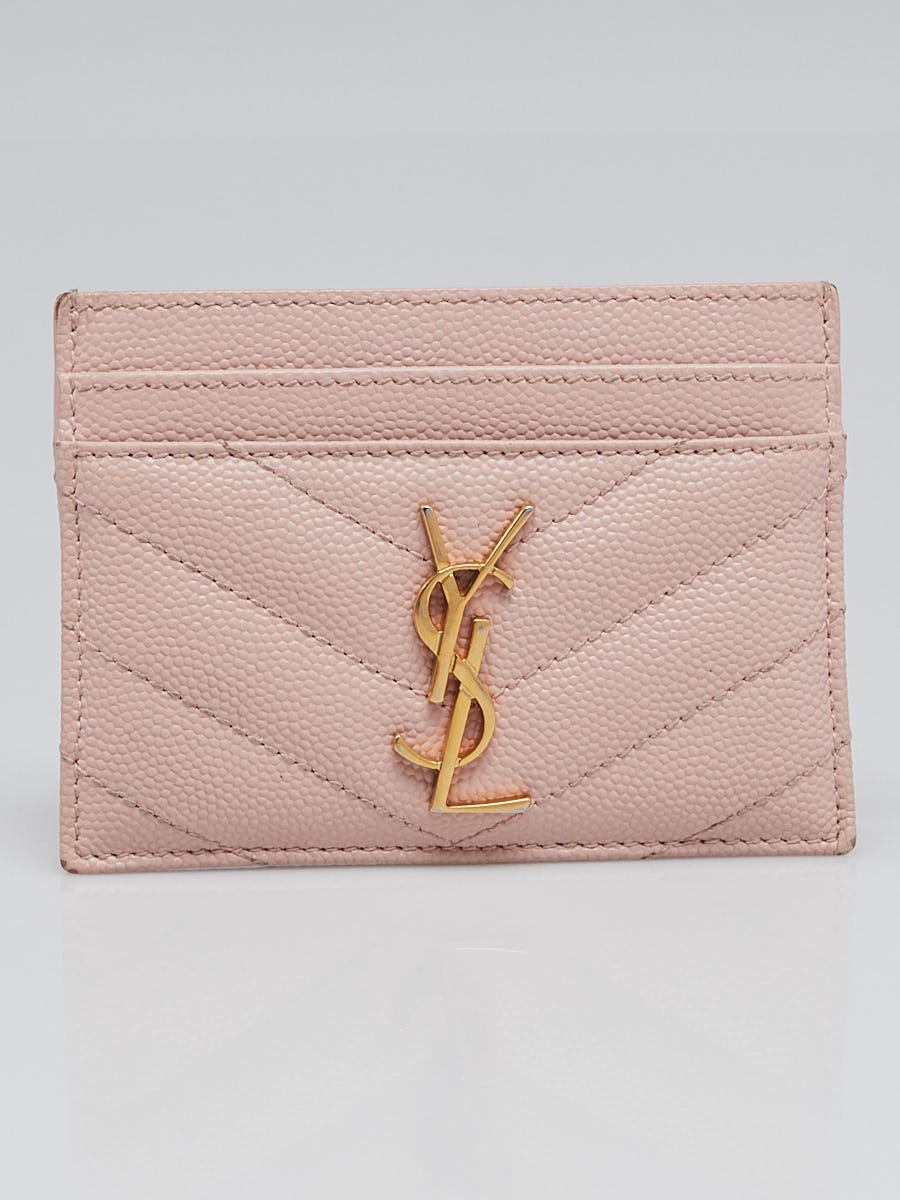 Yves Saint Laurent Pink Chevron Quilted Leather Card Holder