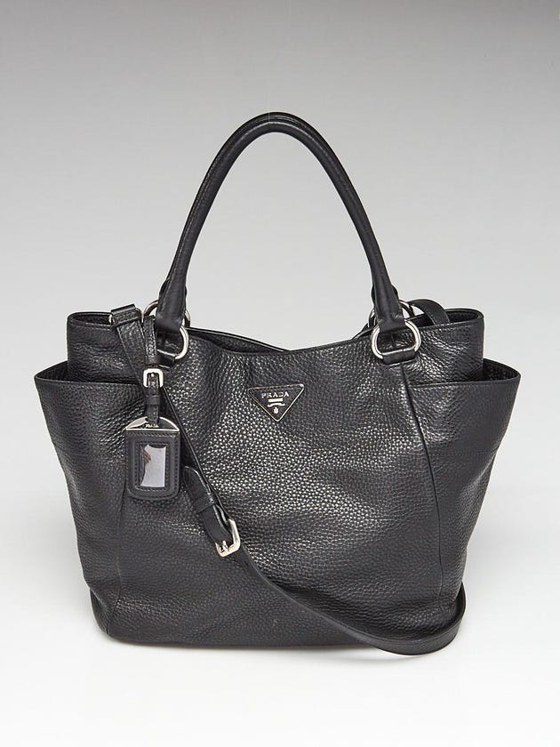 Prada Black Vitello Daino Leather Side-Pocket Tote Bag