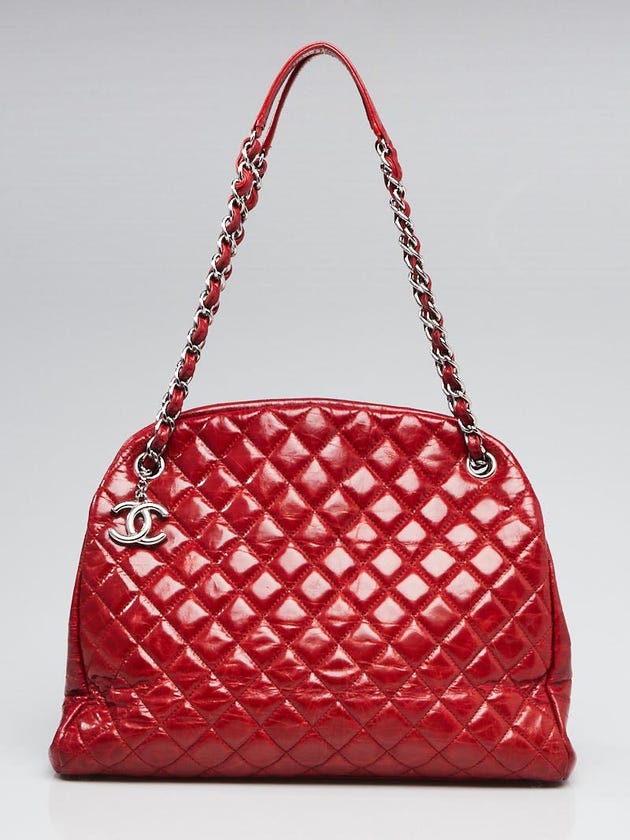 Chanel Red Quilted Glazed Leather Just Mademoiselle Large Bowling Bag