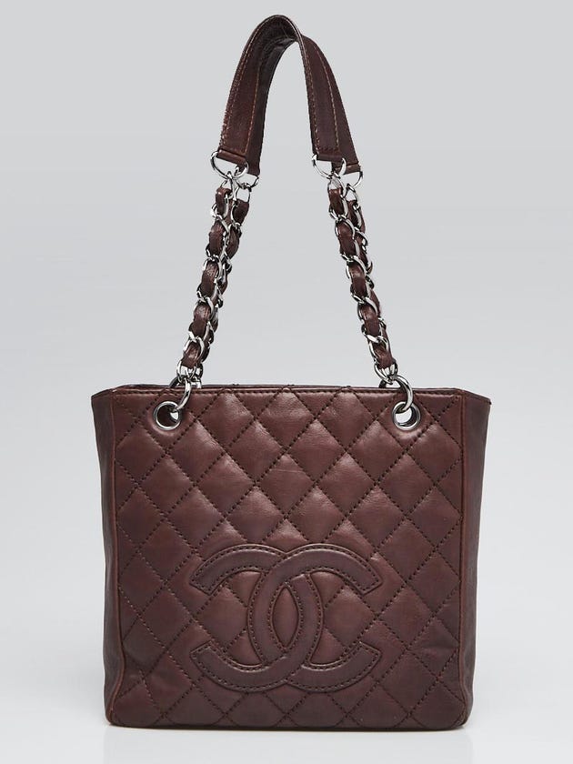 Chanel Dark Brown Quilted Leather Petite Shopping Tote Bag