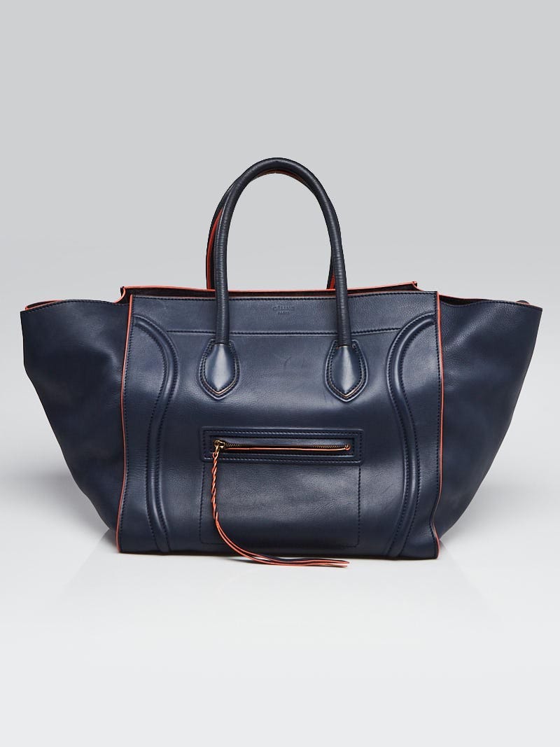 Celine Navy Blue Orange Supple Calfskin Leather Large Phantom