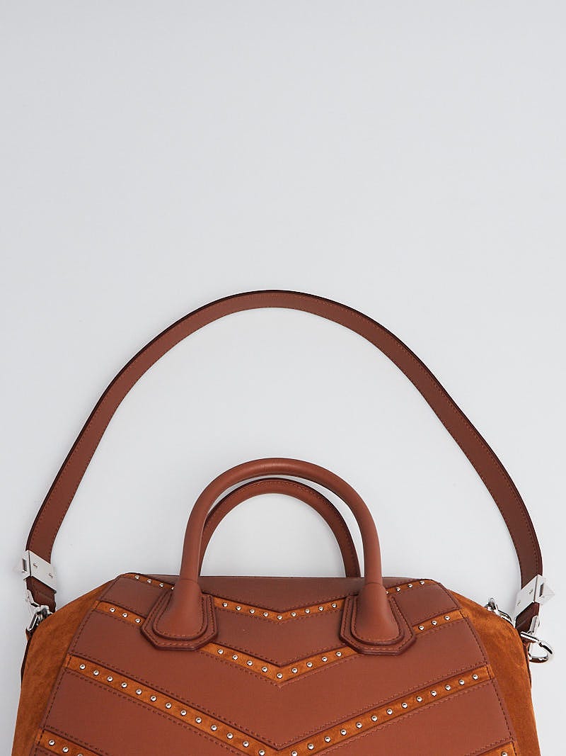 Givenchy Cognac Leather and Suede Studded Chevron Small Antigona Bag -  Yoogi's Closet