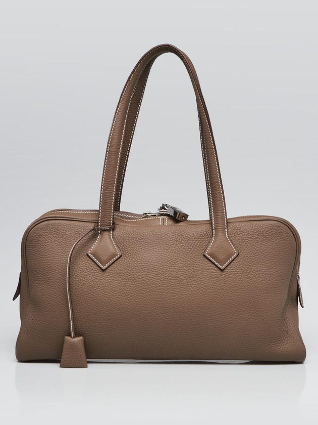 Hermes Etoupe Clemence Leather Palladium Plated Victoria Elan Bag