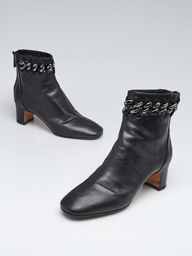 Valentino Black Leather Chain-Link Ankle Boots Size 5.5/36