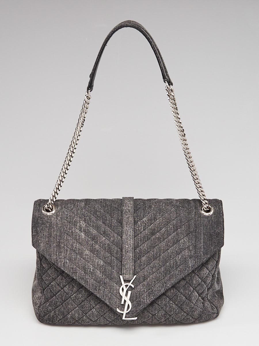 Yves Saint Laurent Black Chevron Quilted Denim Soft Envelope Large Shoulder Bag Yoogi s Closet