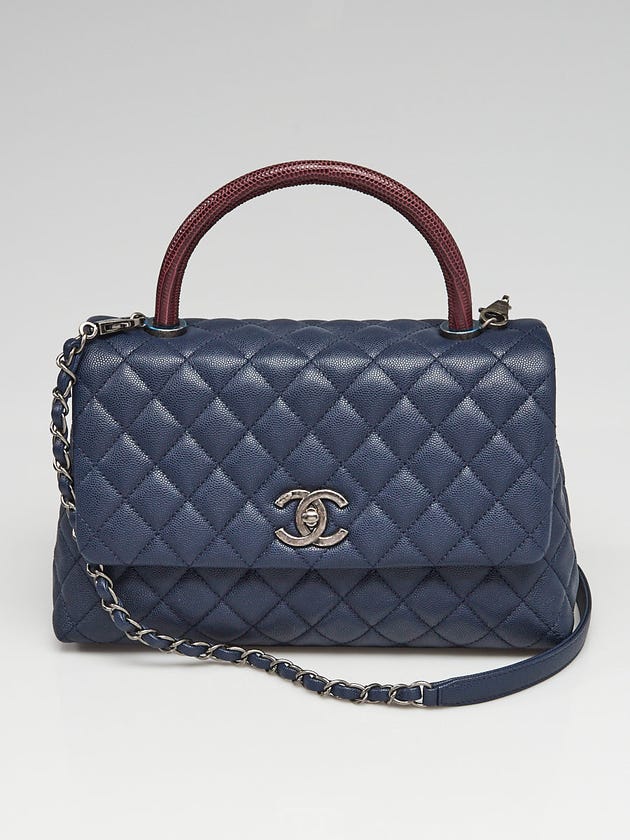 Chanel Navy/Burgundy Quilted Caviar Leather Small Coco Lizard Handle Bag