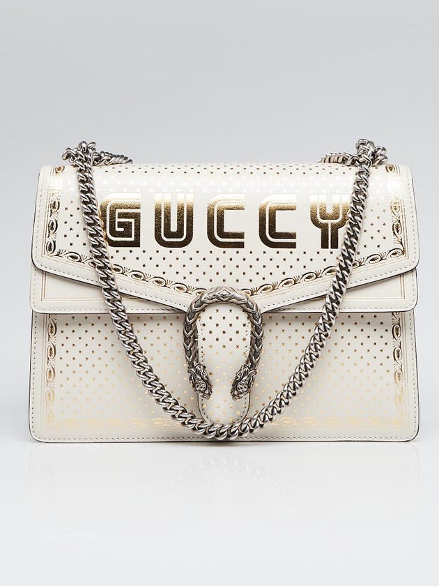 Gucci White and Gold Leather Medium Dionysus Bag