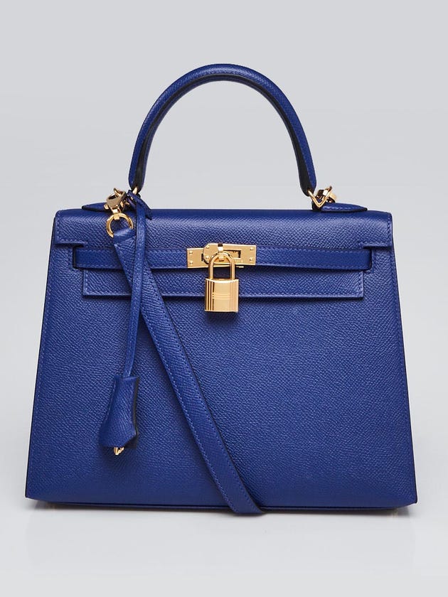 Hermes 25cm Bleu Electric Epsom Leather Gold Plated Kelly Sellier Bag
