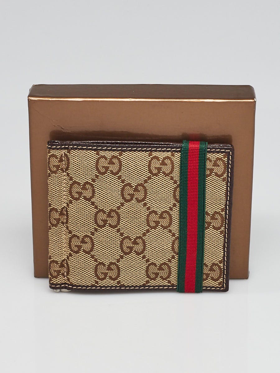 Gucci Beige/Ebony GG Canvas Web Money Clip Wallet | Yoogi's Closet