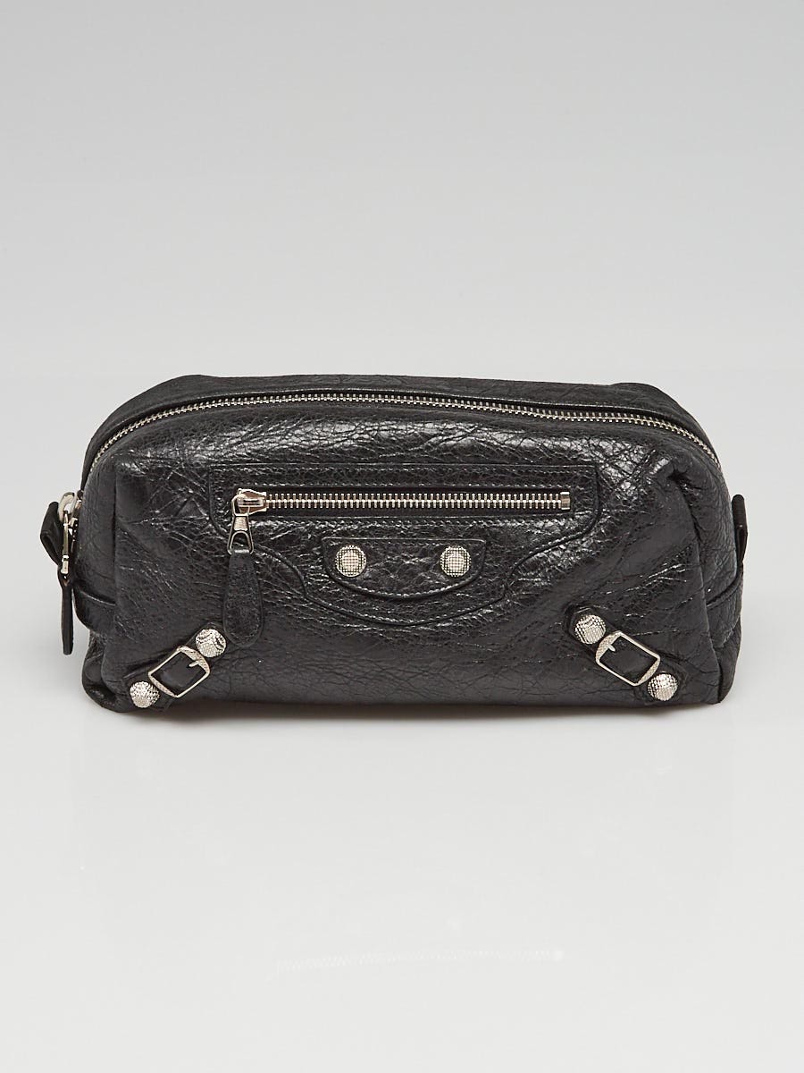 Balenciaga Black Lambskin Leather Giant 12 Silver Pencil Case M