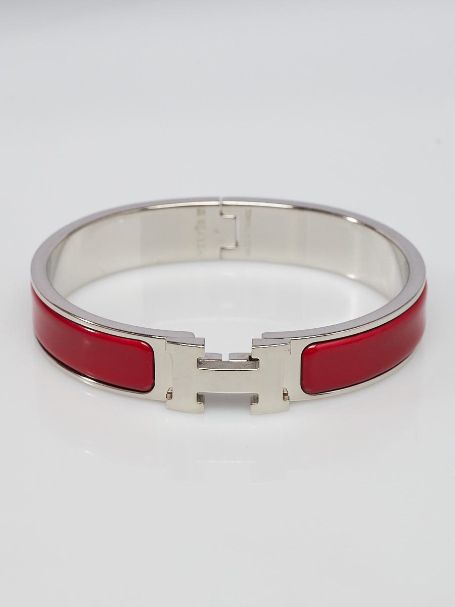 Hermes Red Enamel Palladium Plated Clic H PM Narrow Bracelet