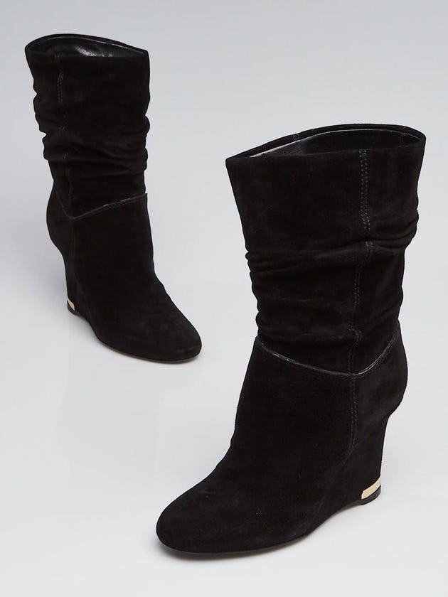 Louis Vuitton Black Suede Mid-Calf Cate Wedge Boots Size 4/34.5