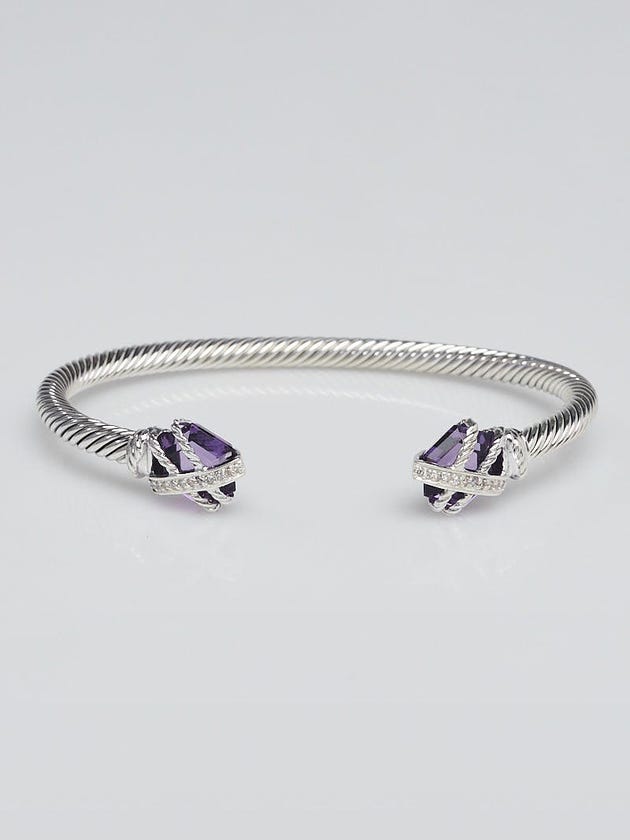David Yurman 5mm Sterling Silver and Amethyst with Diamonds Cable Wrap Bracelet