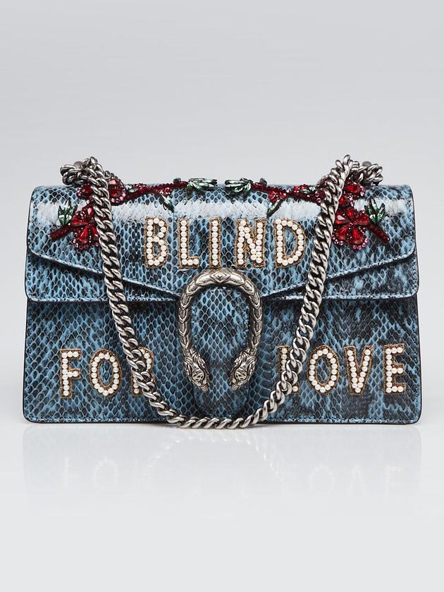 Gucci Marine Blue Python and Crystal Embellished 'Blind for Love' Small Dionysus Bag