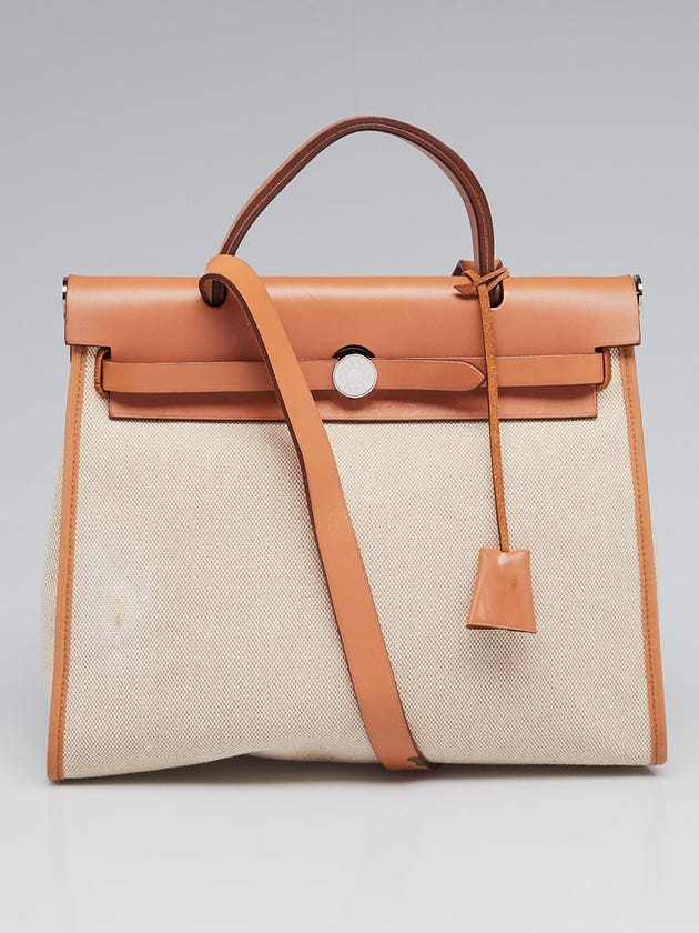 Hermes Beige Toile Canvas and Natural Calfskin Leather Herbag Zip PM Bag