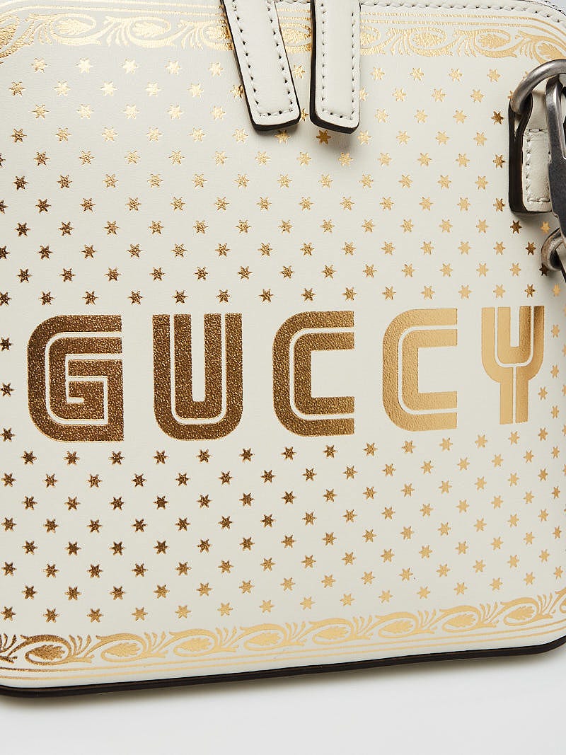 Gucci White/Gold Leather GUCCY Mini Crossbody Bag | Yoogi's