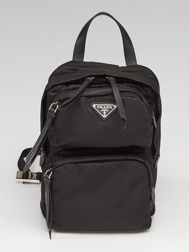 Prada Black Vela Nylon One Shoulder Crossbody Backpack Bag 1BZ026