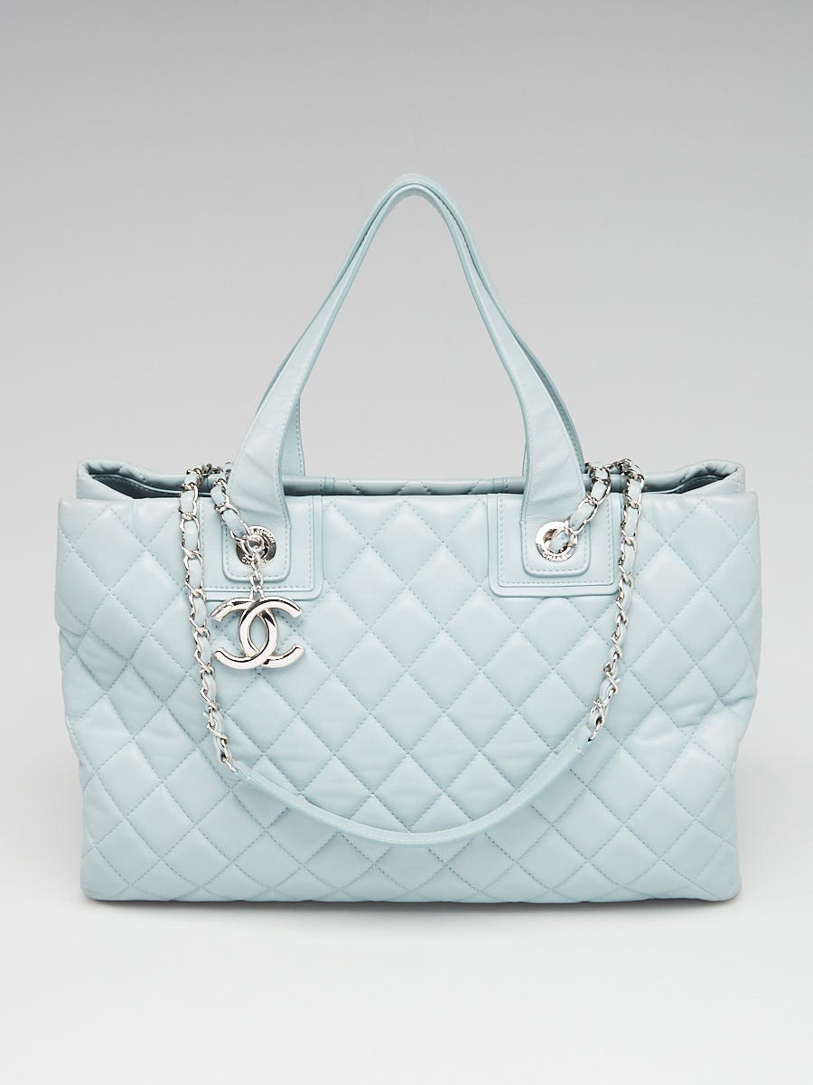 Chanel Blue Quilted Lambskin Leather Shopping Tote Bag - Yoogi's Closet