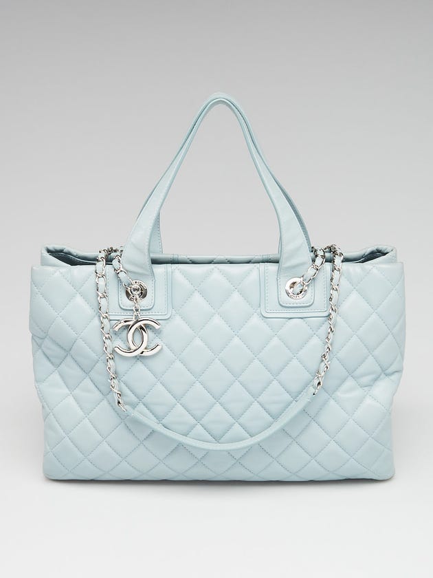 Chanel Blue Quilted Lambskin Leather Shopping Tote Bag