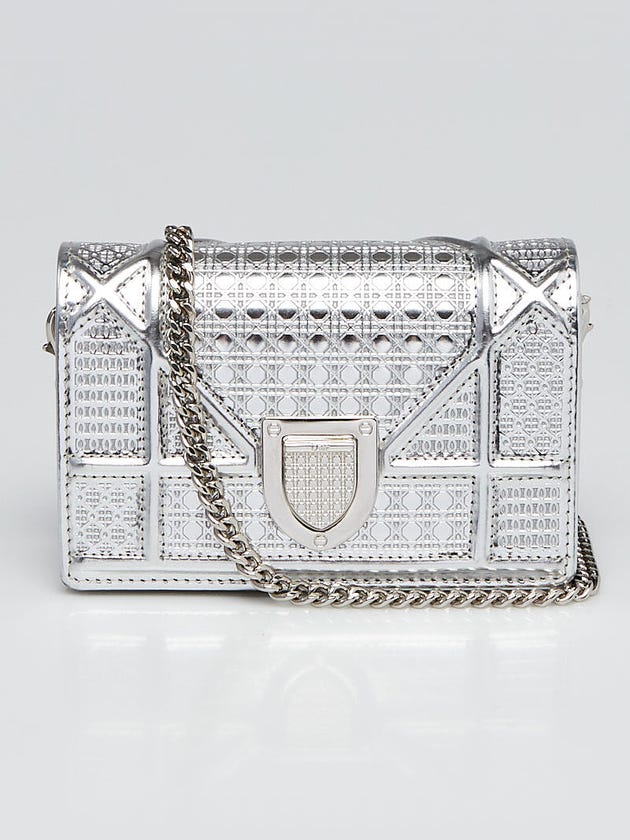 Christian Dior Metallic Silver Micro Cannage Leather Baby Diorama Flap Bag