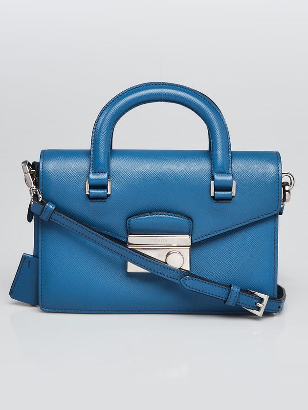 Prada Blue Saffiano Leather Mini Top Handle Crossbody Flap Bag