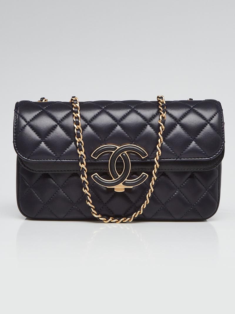 Vintage Chanel CC Flap Bag Quilted Navy Blue Lambskin