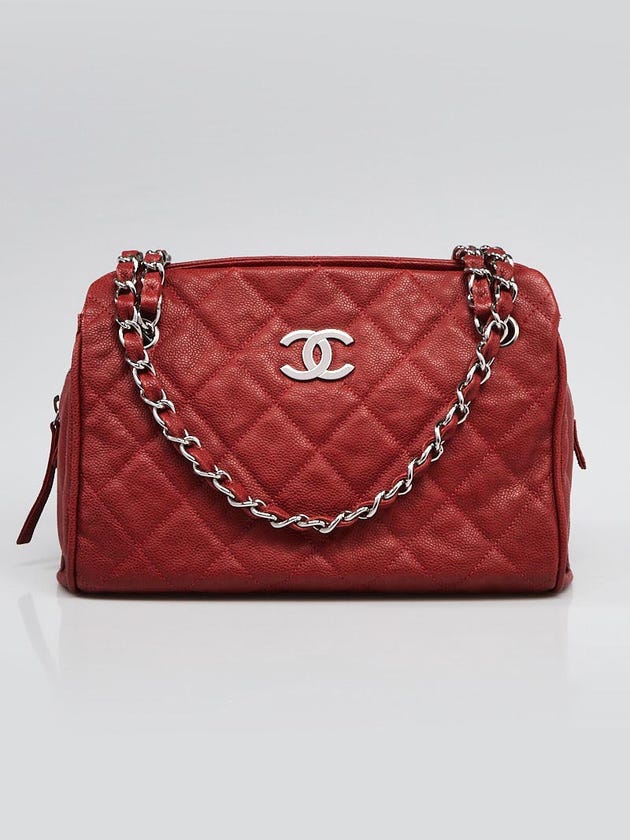 Chanel Red Quilted Caviar Leather Timeless Petite Shopping Tote Bag