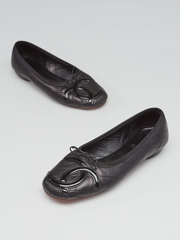 Chanel Black Quilted Leather Cambon Ballet Flats Size 7.5/38