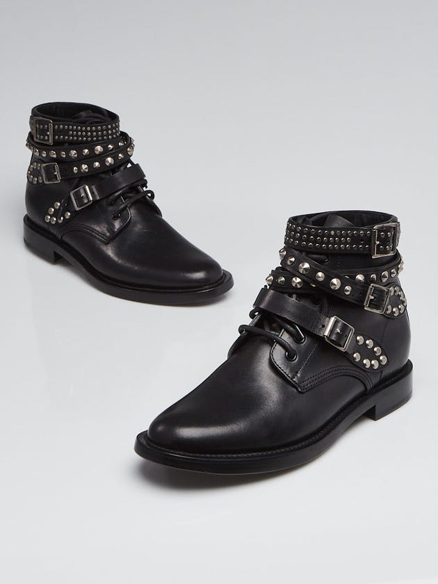 Yves Saint Laurent Black Leather Studded Ankle Boots Size 8.5/39