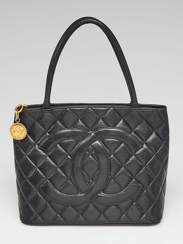 Chanel Black Quilted Caviar Leather Medallion Tote Bag