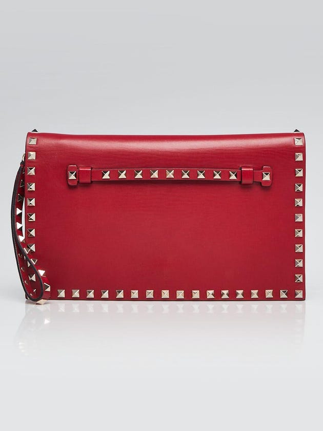 Valentino Red Nappa Leather Rockstud Clutch Bag