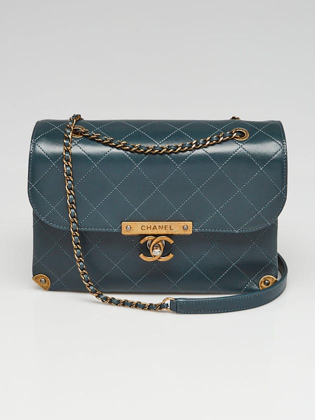Chanel Dark Green Quilted Leather Metal Flap Bag