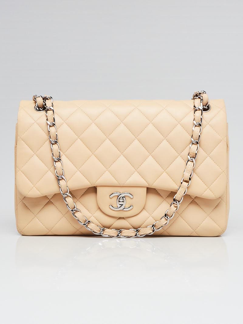 Chanel Beige Quilted Lambskin Leather Classic Jumbo Double Flap