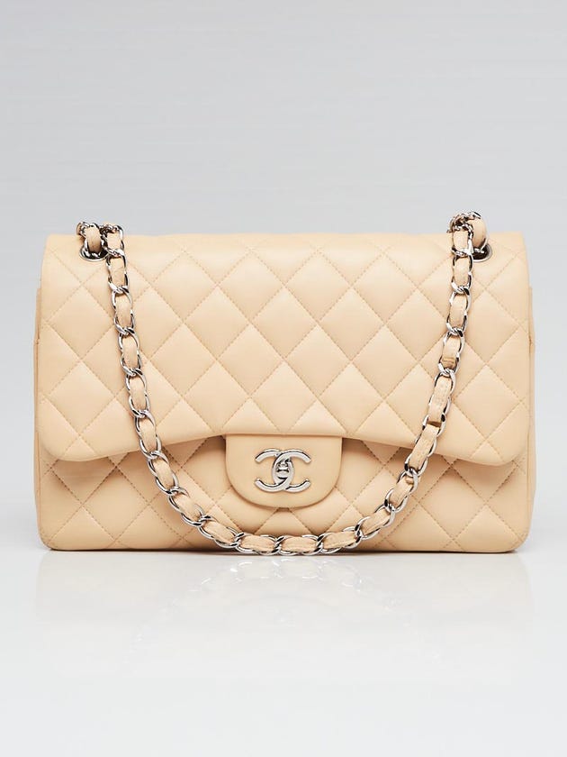 Chanel Beige Quilted Lambskin Leather Classic Jumbo Double Flap Bag