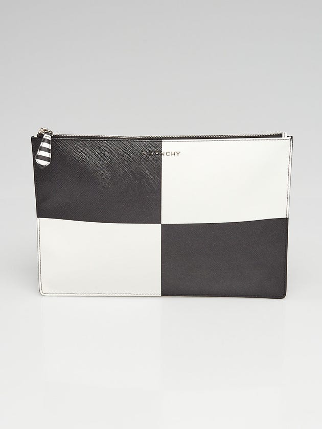 Givenchy Black and White Textured Leather Clutch Bag 