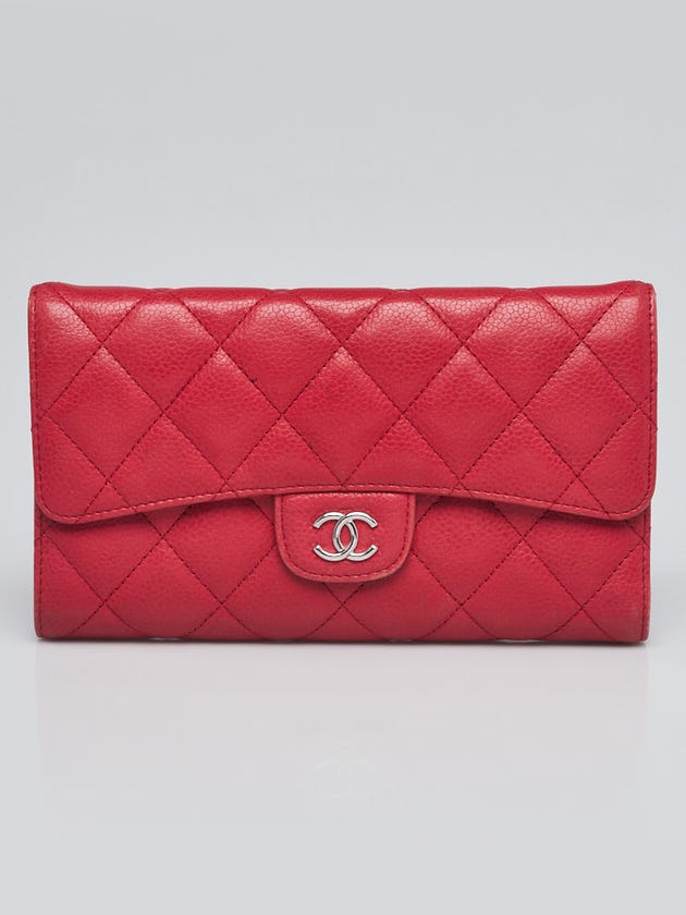 Chanel Red Quilted Caviar Leather Classic L Flap Wallet