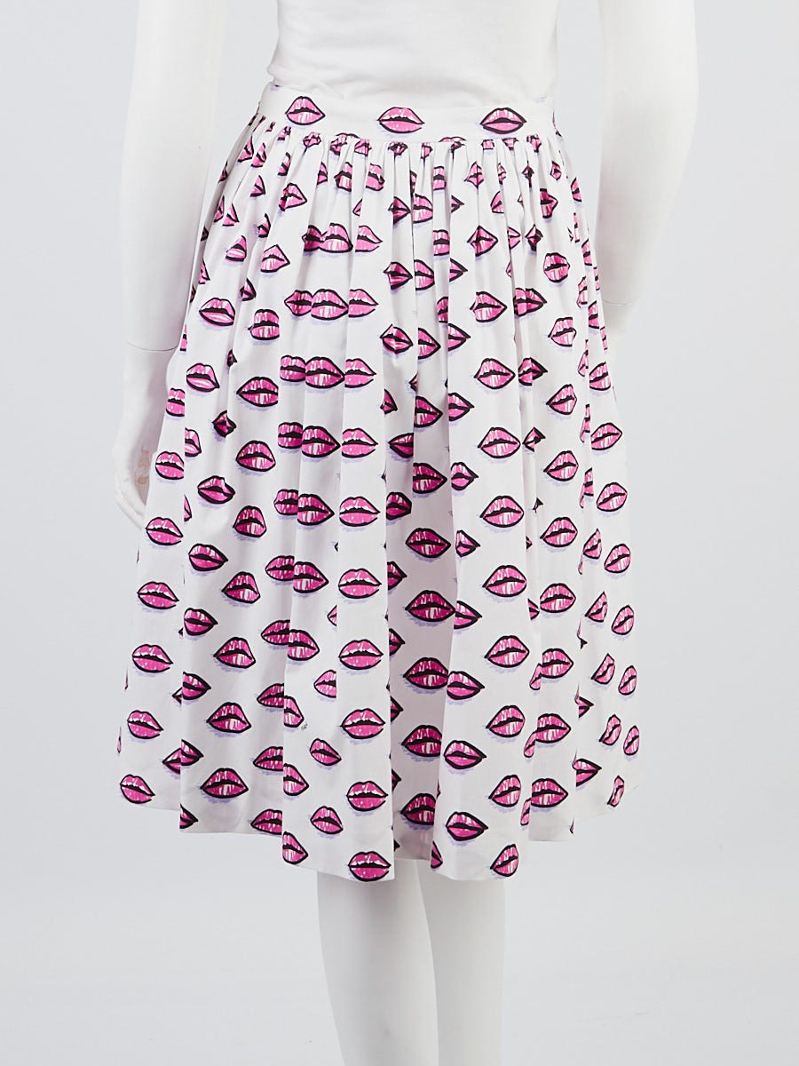 Prada Avorio and Fuchsia Cotton Blend Lipstick Print Pleated