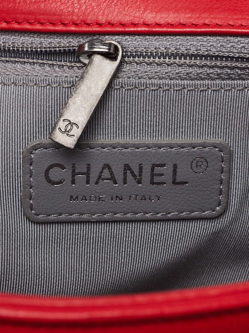 BIGバック♡♡ Chanel Red Diamond Stitch Calfskin Leather Large Boy Bag