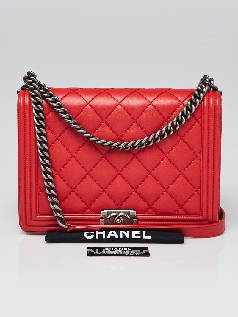 Chanel Red Calfskin Ultra Stitch Flap Bag- Large at 1stDibs