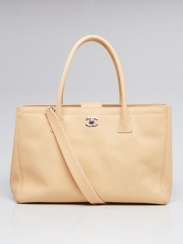 Chanel Beige Clair Pebbled Leather Cerf Shopping Tote Bag