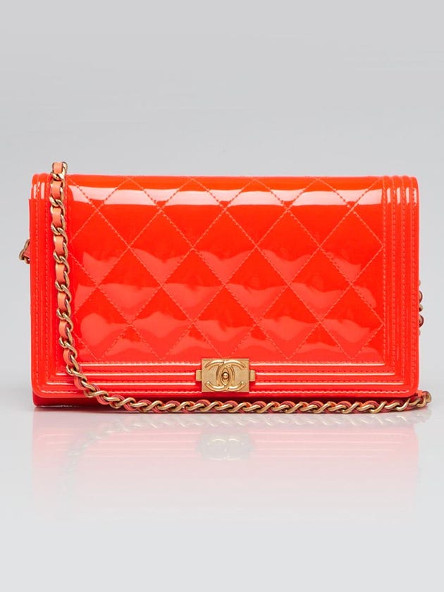 Chanel Orange Quilted Patent Leather Boy WOC Clutch Bag w/ Removable Strap