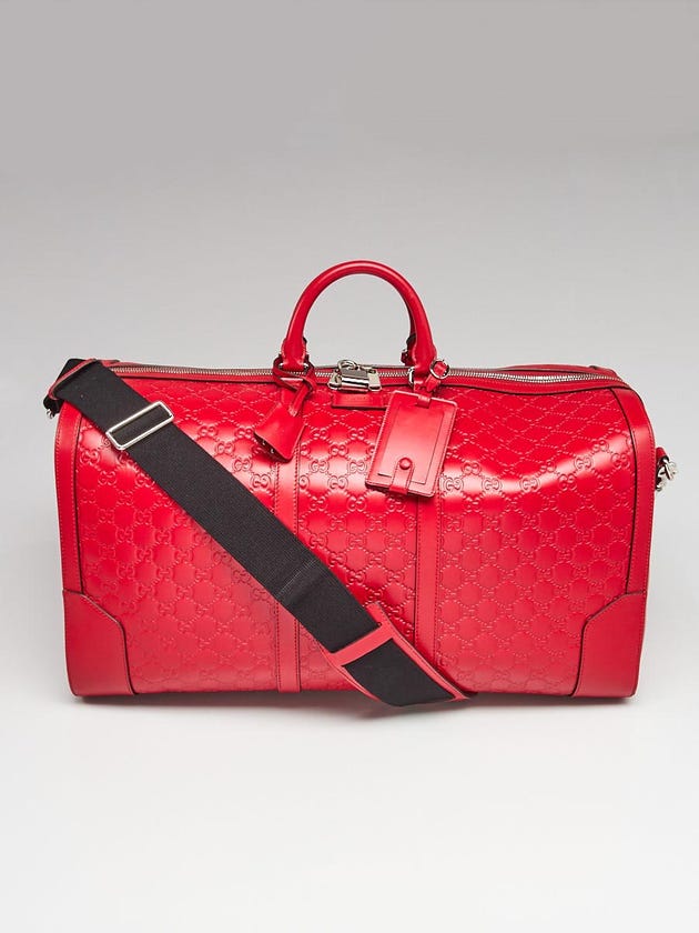 Gucci Hibiscus Red  Guccissima Leather Large Duffle Travel Bag 