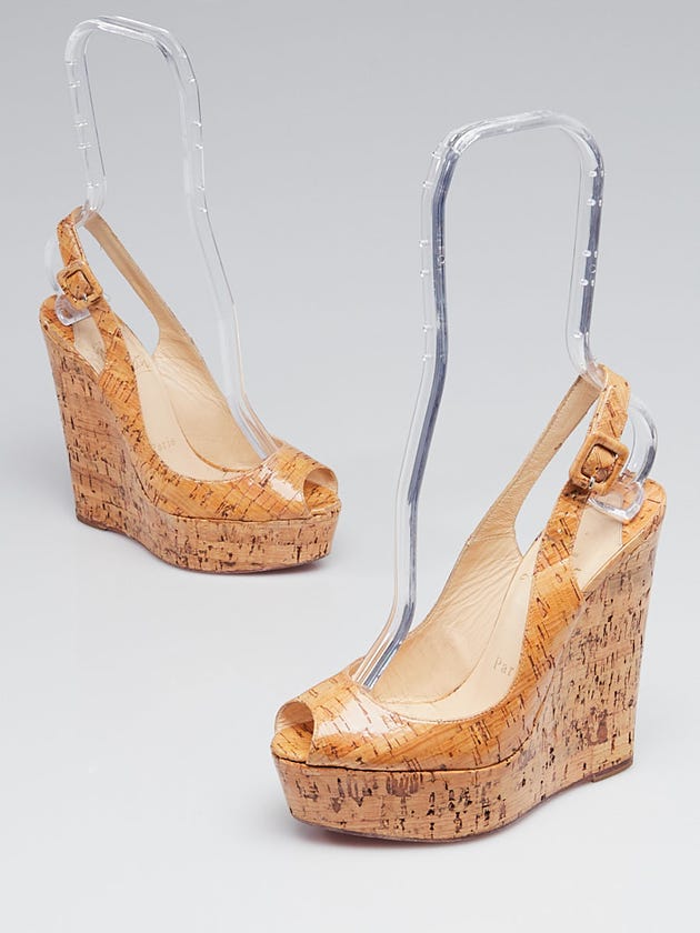 Christian Louboutin Natural Cork Une Plume Slingback Wedges Size 4.5/35