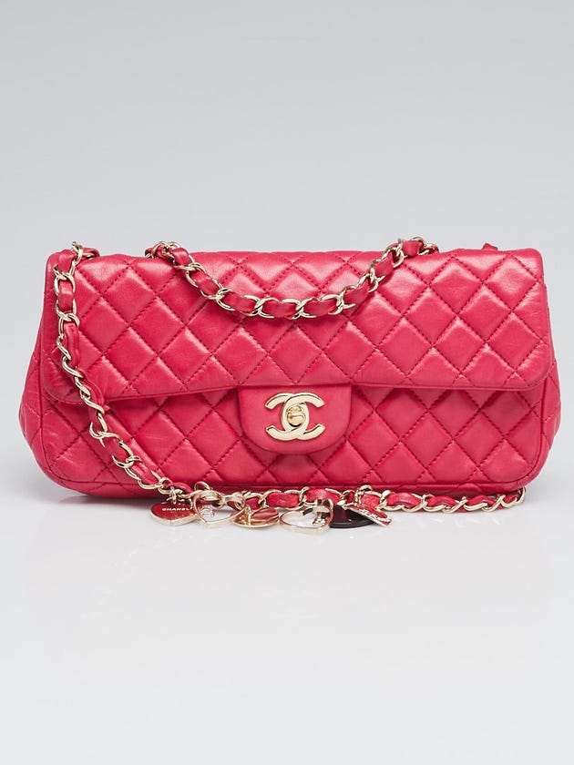 Chanel Fuchsia Quilted Lambskin Leather East/West Valentine Flap Bag