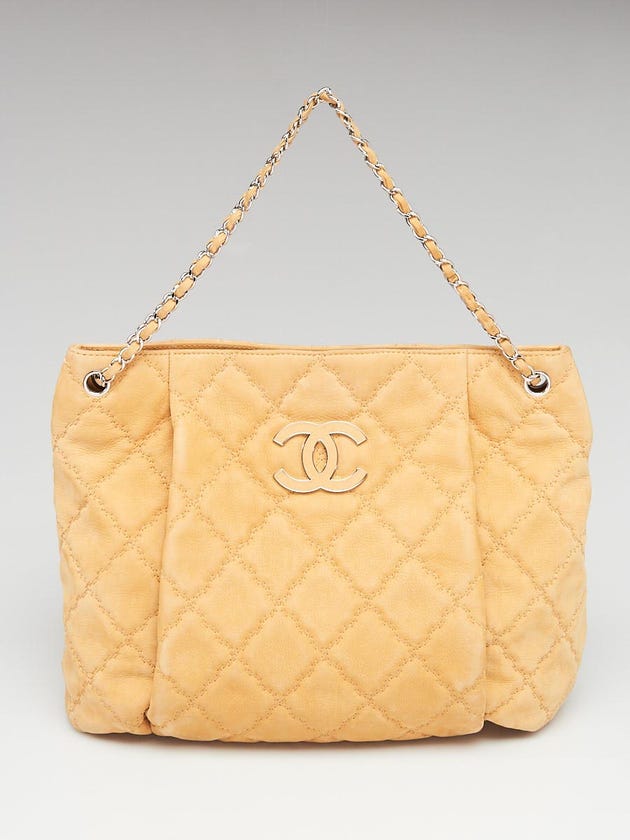 Chanel Beige Double Stitch Quilted Nubuck Leather Hampton Shoulder Bag