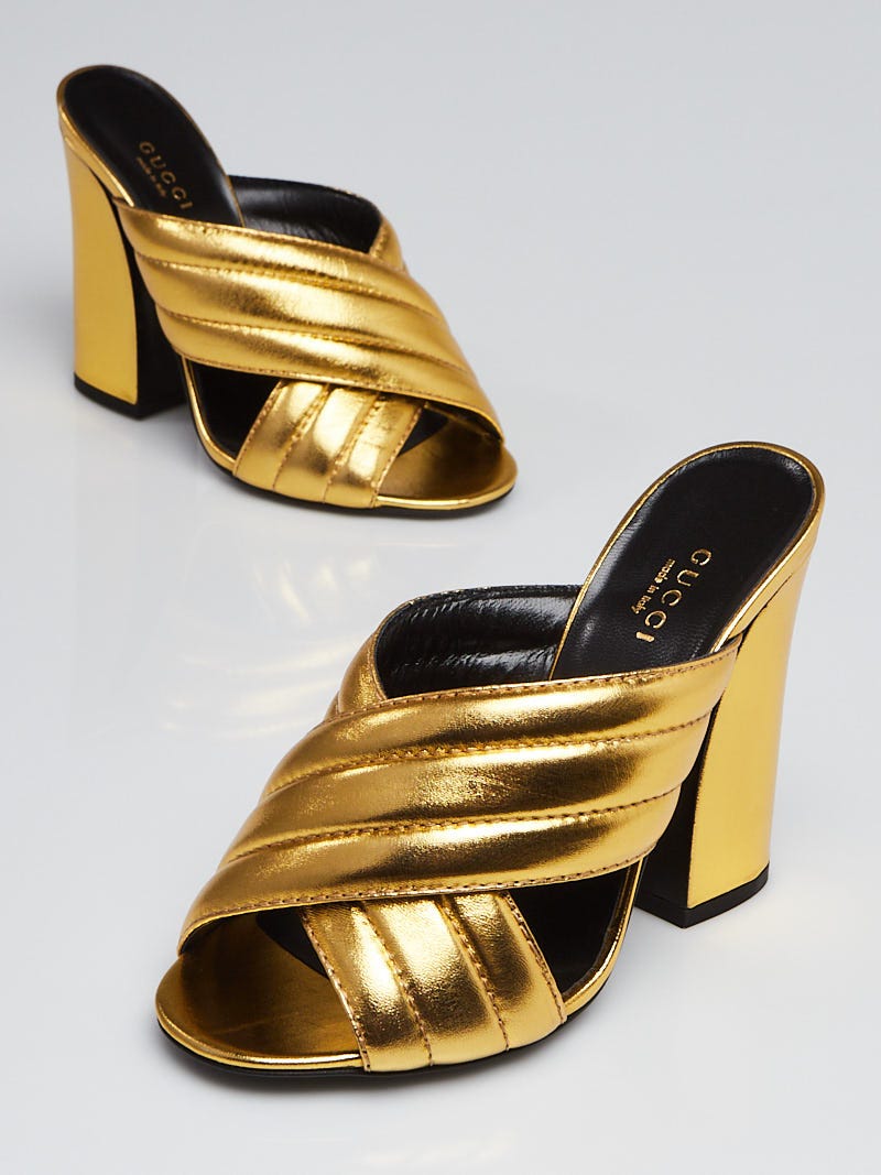 Gucci Gold Leather Open Toe Slide Mules Size 6.5 37 Yoogi s Closet