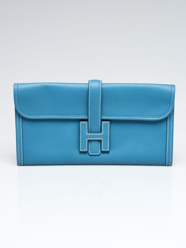 Hermes Blue Jean Swift Leather Jige Elan 29 Clutch Bag