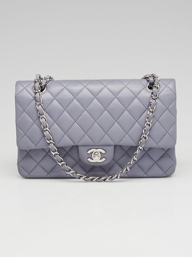 Chanel Blue Grey Quilted Lambskin Leather Classic Medium Double Flap Bag